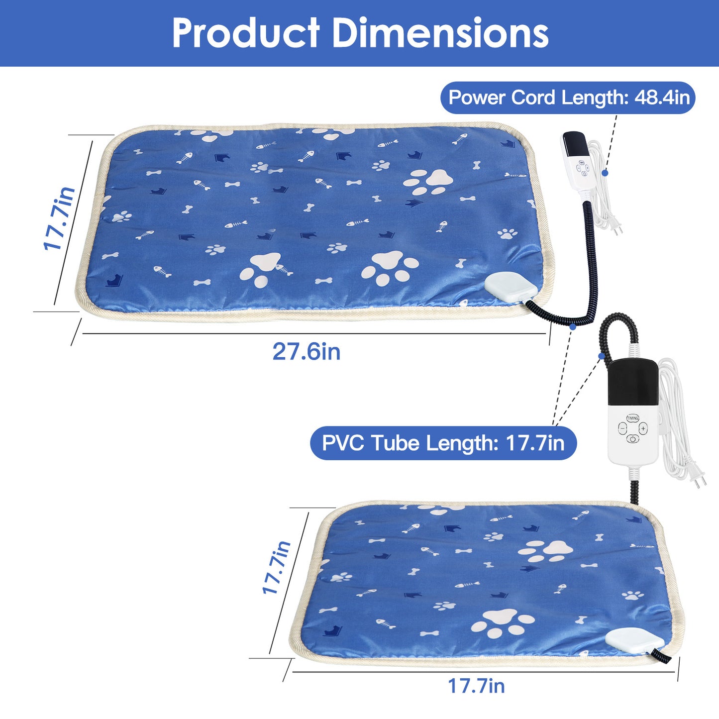 Pet Heating Pad Electric Dog Cat Heating Mat Waterproof Warming Blanket with 9 Heating Levels 4 Timer Setting Constan On Function Chewing-resistant