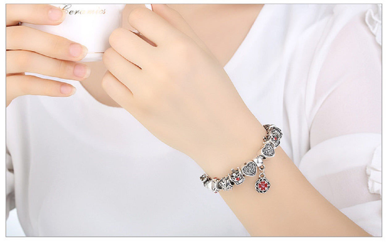 Chain Bracelet Charm Bracelet Enameled Flower Silver Plated The World of Love European Style Snake Gifts for Teen Girls