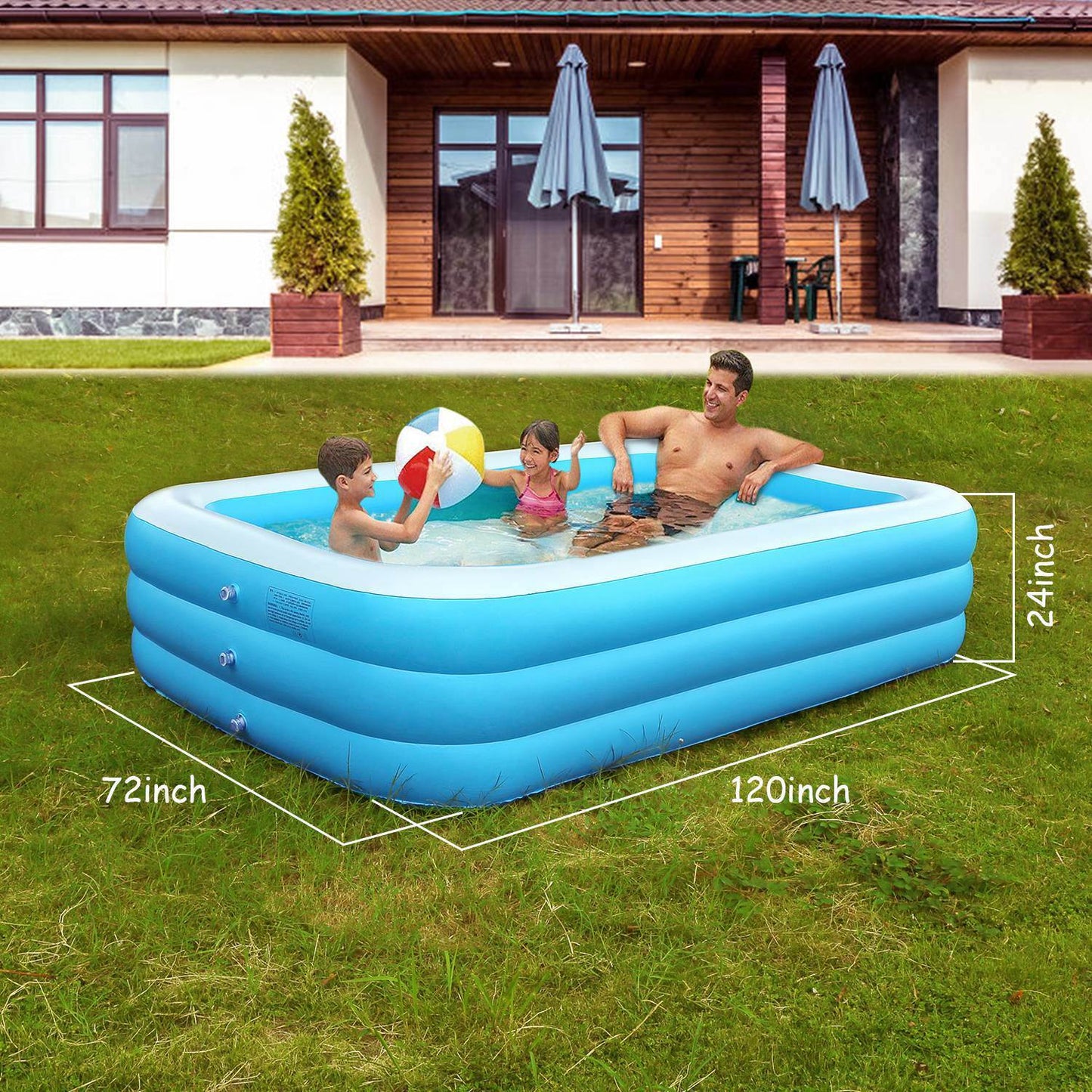 Inflatable Swimming Pools Family Swim Play Center Pool Blow up Kiddie Pool for Family Inflatable Lounge Pool for Kids Baby Adult Inflatable Water Ball Pool