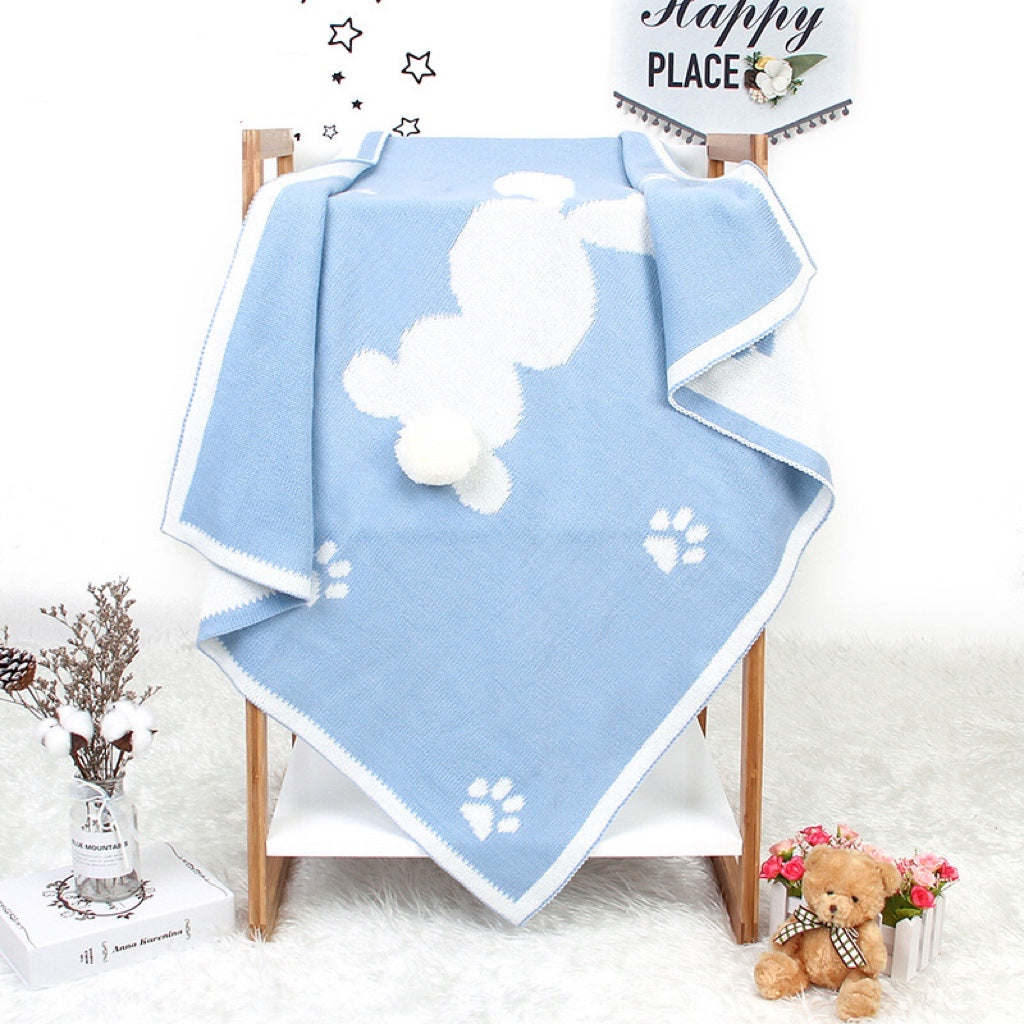 Baby Cartoon Rabbit & Footprints Embroidered Graphic 3D Tail Blanket