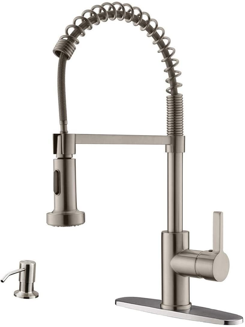 Commercial Kitchen Faucet Pull Down Sprayer with Soap Dispenser - Stainless Steel Brushed Nickel