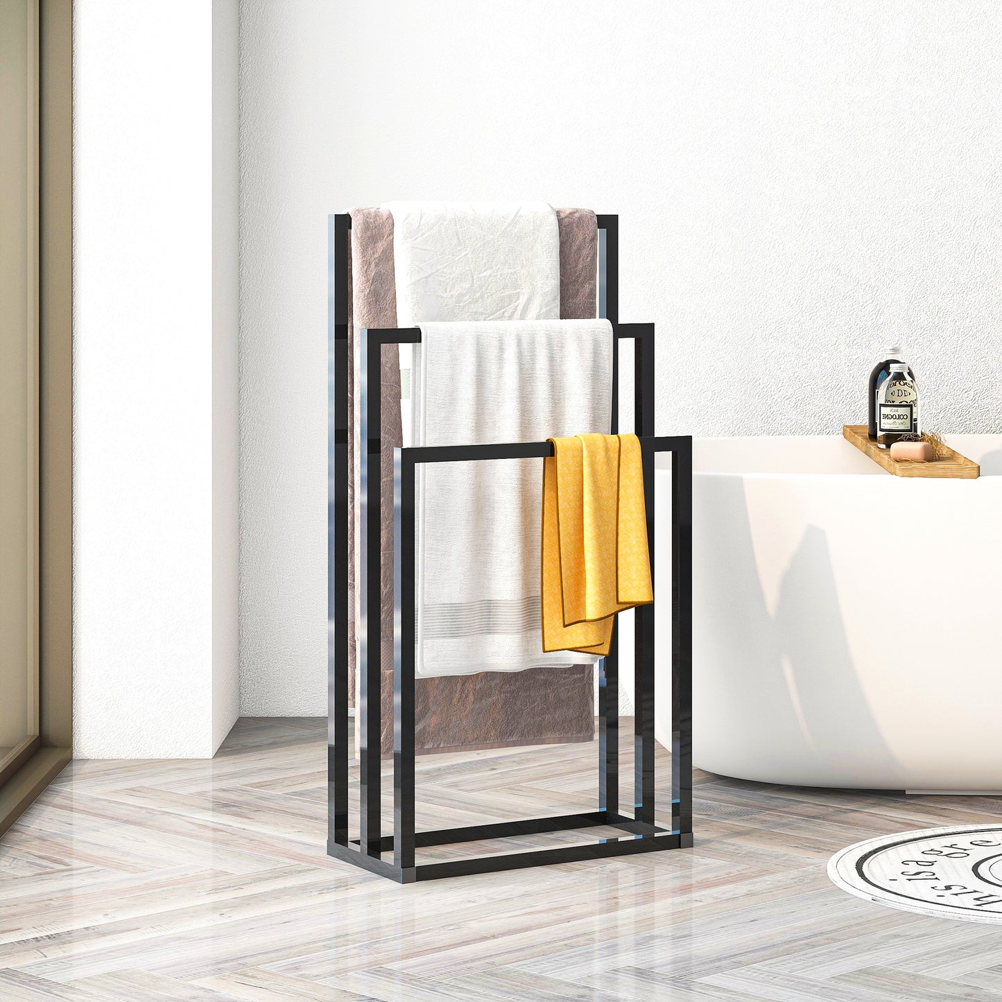 Metal Freestanding Towel Rack 3 Tiers Hand Towel Holder Organizer for Bathroom Accessories;  Black
