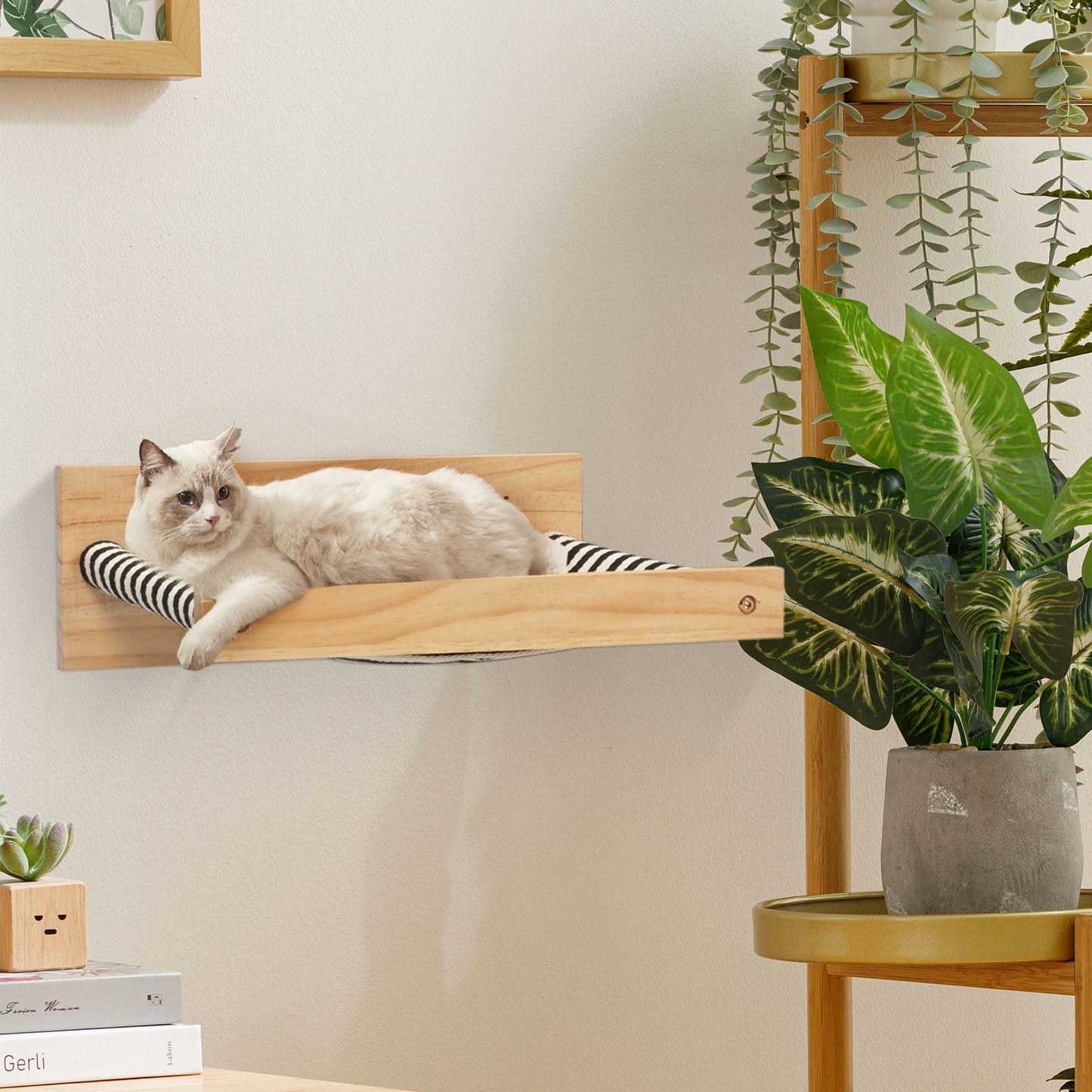 Wall-Mounted Cat Hammock, Cat Shelf and Perch for Wall, Cat Wall-Mounted Bed Furniture for Sleeping, Playing, Lounging, Natural XH