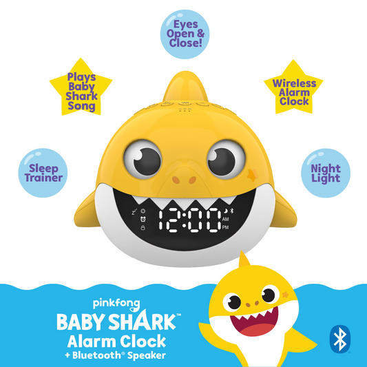 Nickelodeon Pink Fong Baby Shark Bluetooth Speaker with Digital Alarm Clock, White Noise