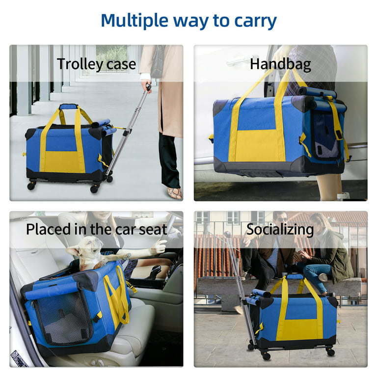 Pet Rolling Carrier with Wheels Pet Travel Carrier Transport Box Dog Strollers for Small Dogs/Cats Up to 28 LBS
