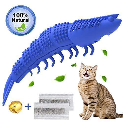 Lobster Shape Cat Toothbrush Interactive Chewing Catnip Toy Dental Care for Kitten Teeth Cleaning Leaky Food Device Natural Rubber Bite Resistance