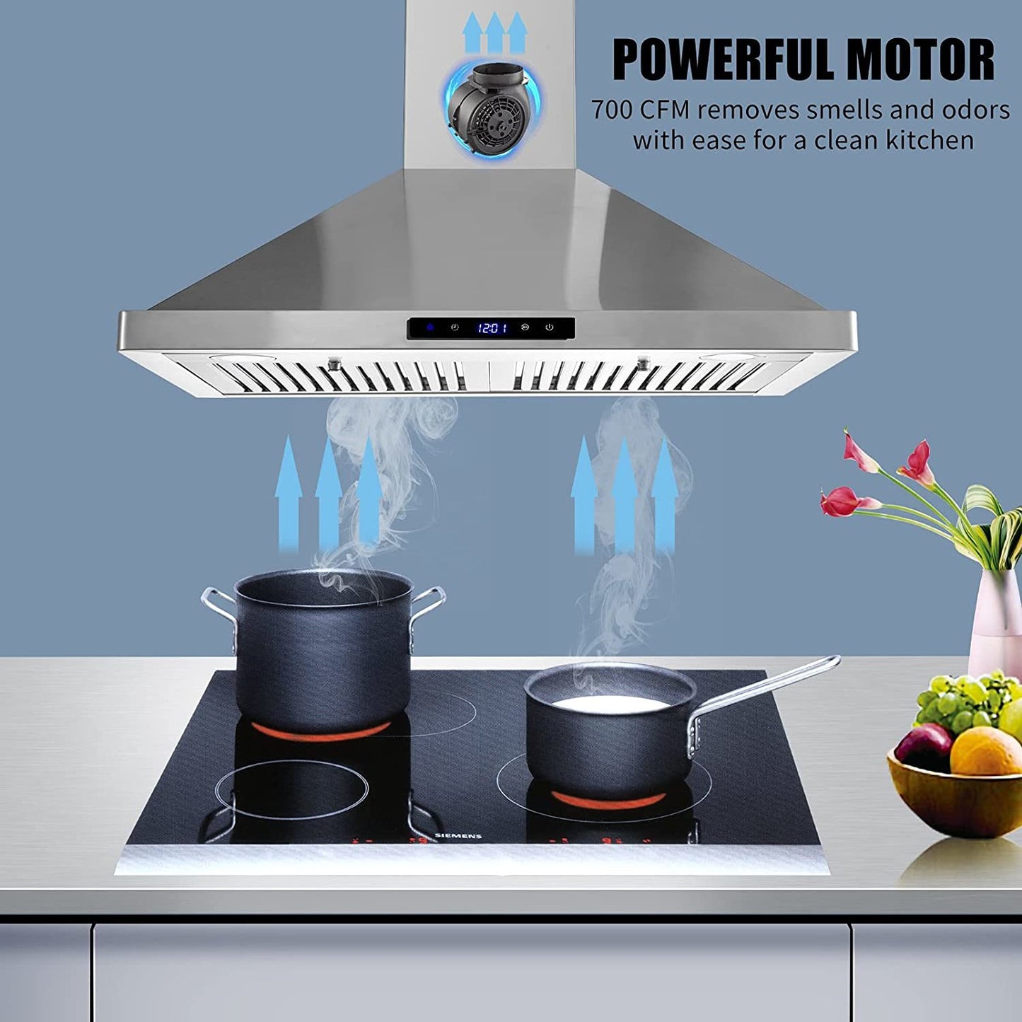 30 inch Range Hood 700CFM Wall Mount Stainless Steel Touch Control 3-speed Stove Vent