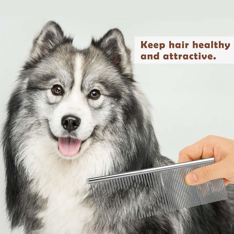 19*3CM Pet Dematting Comb-Stainless Steel Pet Grooming Comb for Dogs and Cats Gently Removes Loose Undercoat Mats Tangles and Knots