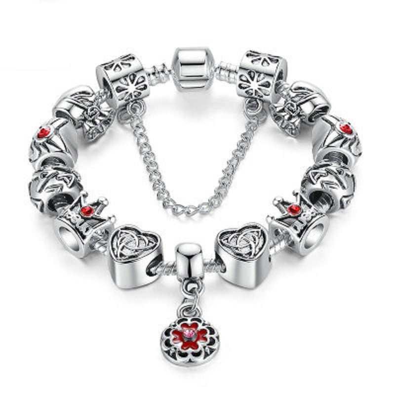 Chain Bracelet Charm Bracelet Enameled Flower Silver Plated The World of Love European Style Snake Gifts for Teen Girls