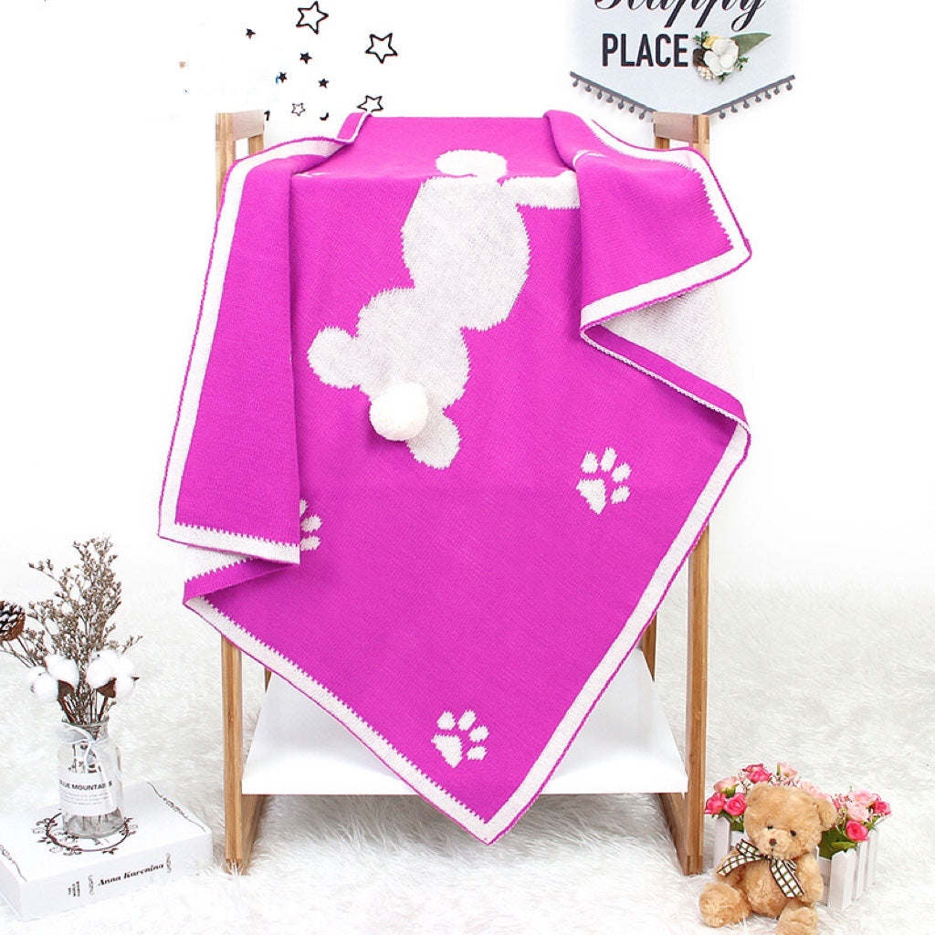 Baby Cartoon Rabbit & Footprints Embroidered Graphic 3D Tail Blanket