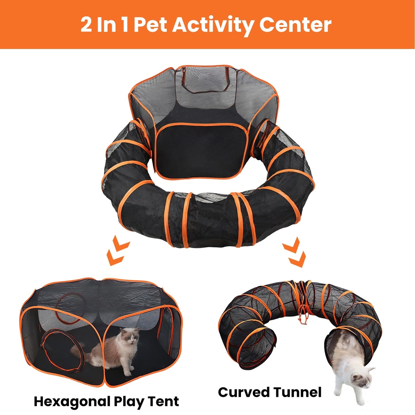 2 In 1 Foldable Pet Play Tent with Tunnel Pet Cage Tent Pet Enclosures Playground