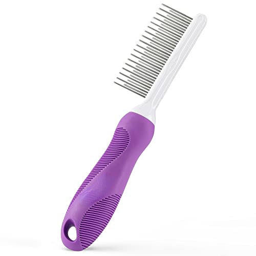 Pet Comb with Long & Short Stainless Steel Teeth for Removing Matted Fur; Knots & Tangles – Detangler Tool Accessories for Safe & Gentle DIY Dog & Cat Grooming (Grooming Comb)