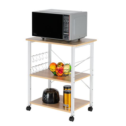 Baker's Rack 3-Tier Kitchen Utility Microwave Oven Stand Storage Cart Workstation Shelf(Vintage Board Top Black Metal Frame) RT