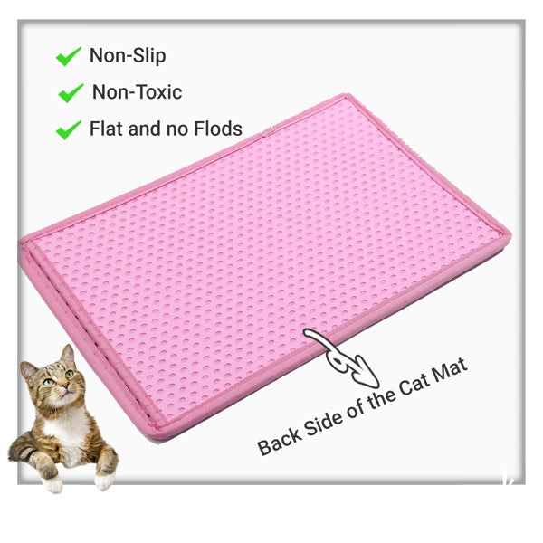 Cat Litter Mat, Kitty Litter Trapping Mat, Double Layer Mats with MiLi Shape Scratching design, Urine Waterproof, Easy Clean, Scatter Control 21" x 14" Pink