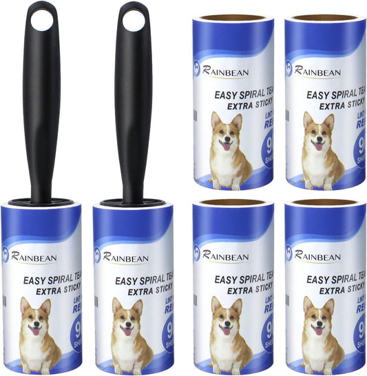 RAINBEAN Lint Rollers for Pet Hair Extra Sticky 540 Sheets 6 Refills Lint Roller with 2 Upgrade Handles, Portable Lint Remover Brush Pet Hair Remover for Dog & Cat Hair Removal, Clothes, Furniture