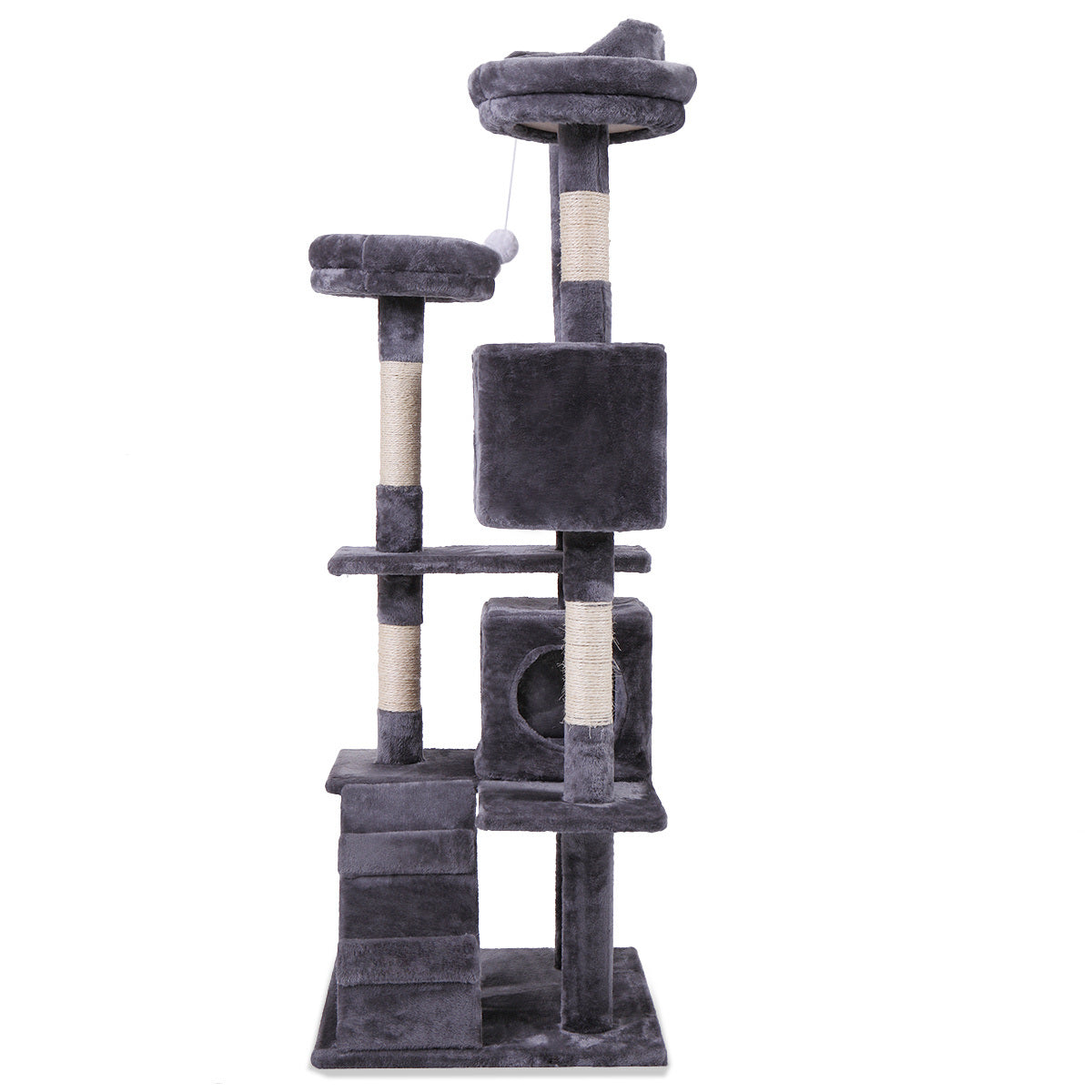 Cat Tree Cat Tower with Scratching Ball, Plush Cushion, Ladder and Condos for Indoor Cats, Gray XH