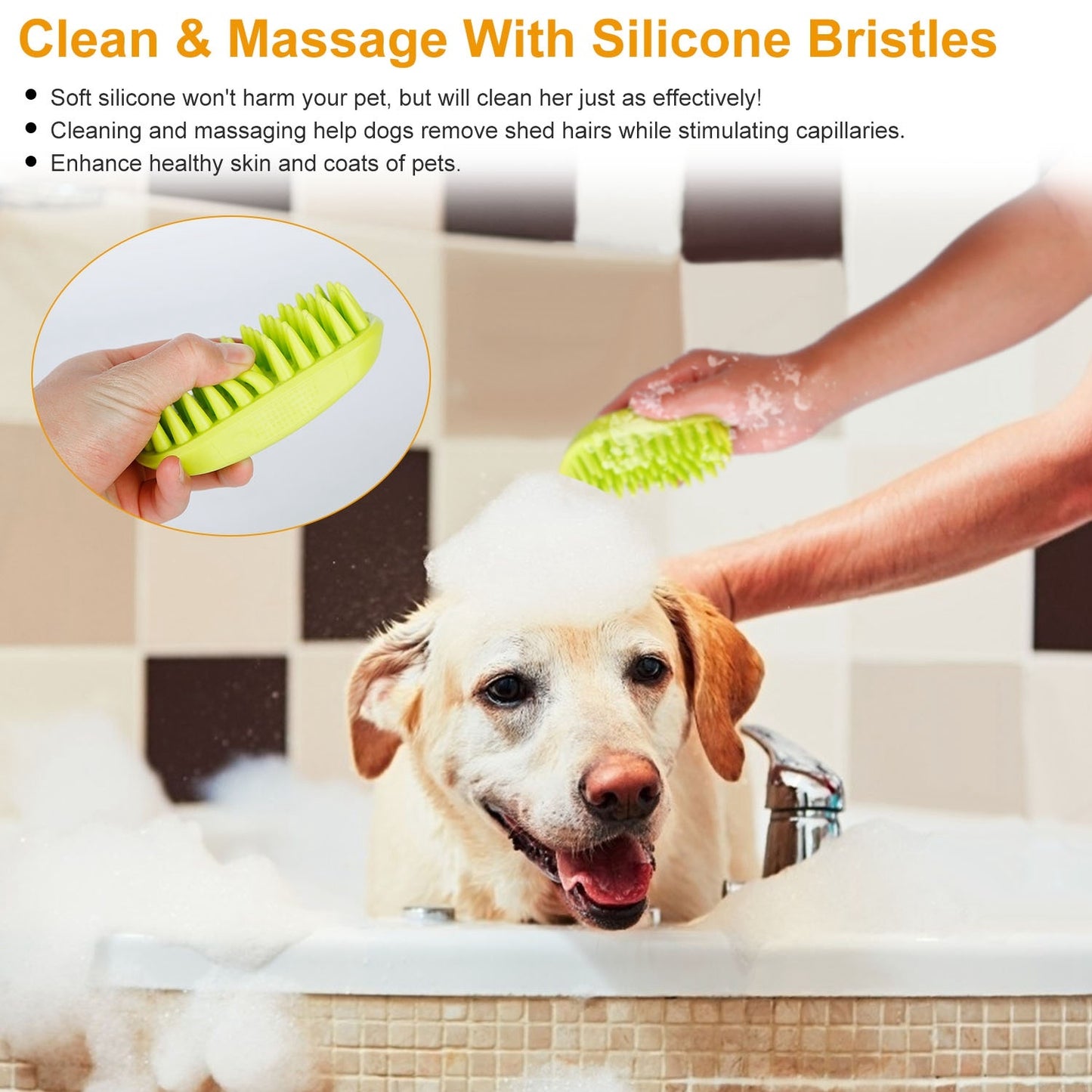 Dog Bath Brush Anti-Skid Pet Grooming Shower Bath Silicone Massage Comb For Long Short Hair Medium Large Pets Dogs Cats