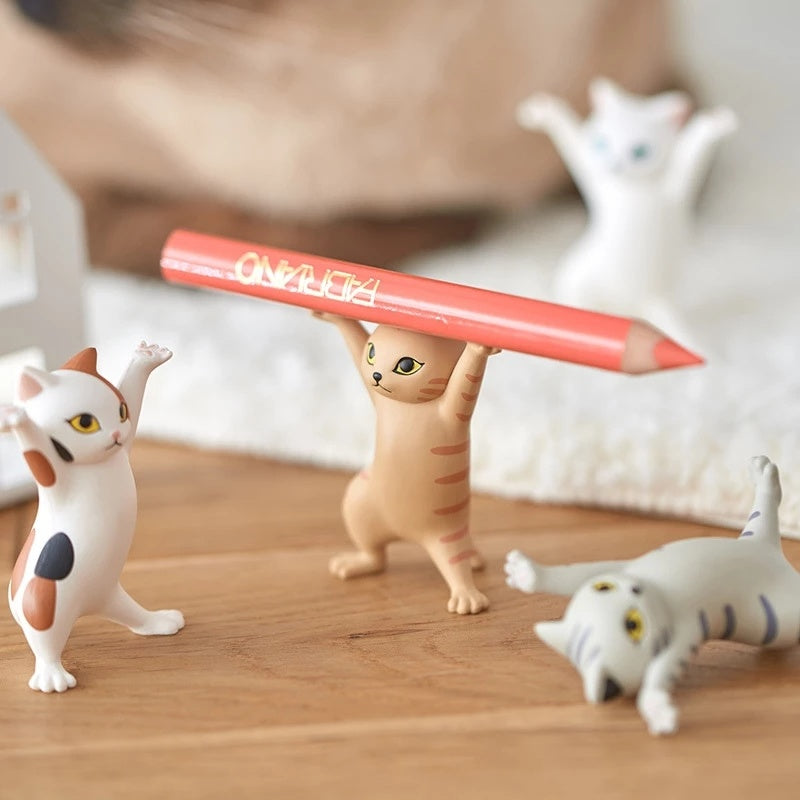 5pcs Cat Ornaments; Funny Cat Pen Holder; Toy; Gift; Home Decorations