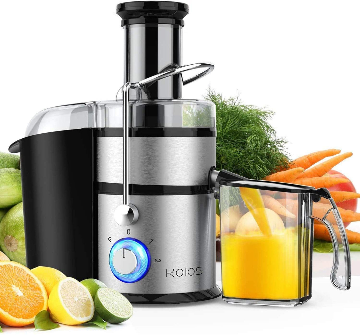 KOIOS Centrifugal Juicer Machines;  Juice Extractor with Extra Large 3inch Feed Chute Filter;  High Juice Yield for Fruits and Vegetables;  Easy to Clean;  100% BPA-Free;  1200W Dishwasher Safe