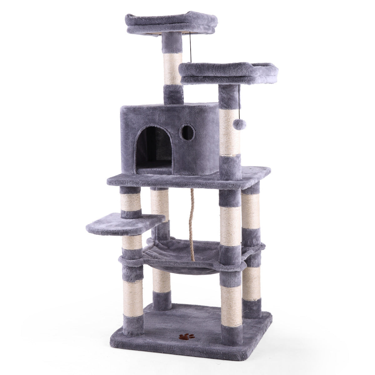 Multi-Level Cat Condo with Hammock & Scratching Posts for Kittens Tall Cat Climbing Stand with Plush Toys - light gray XH