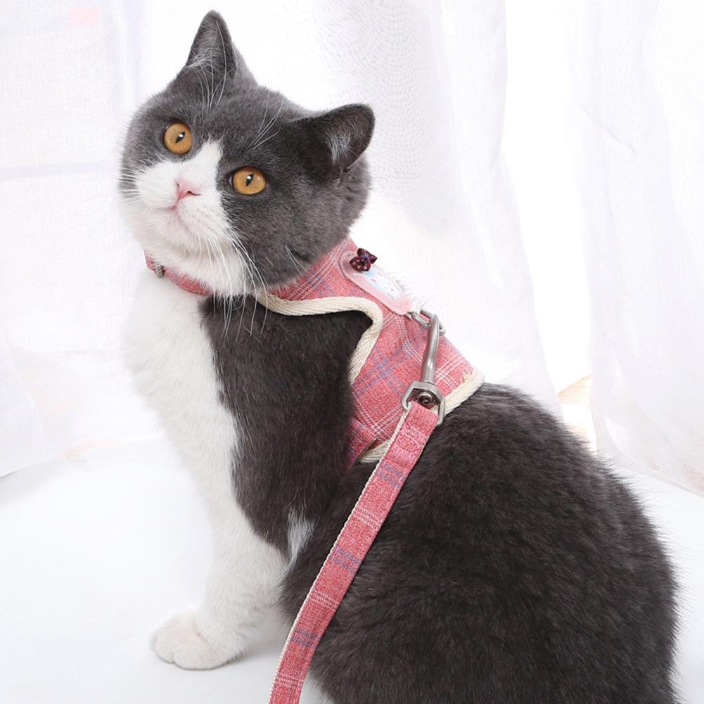 Adjustable Cats Leash Chest Strap Grid Printing Pet Outdoor Traction Rope Collars for Kitten Puppy Accessories