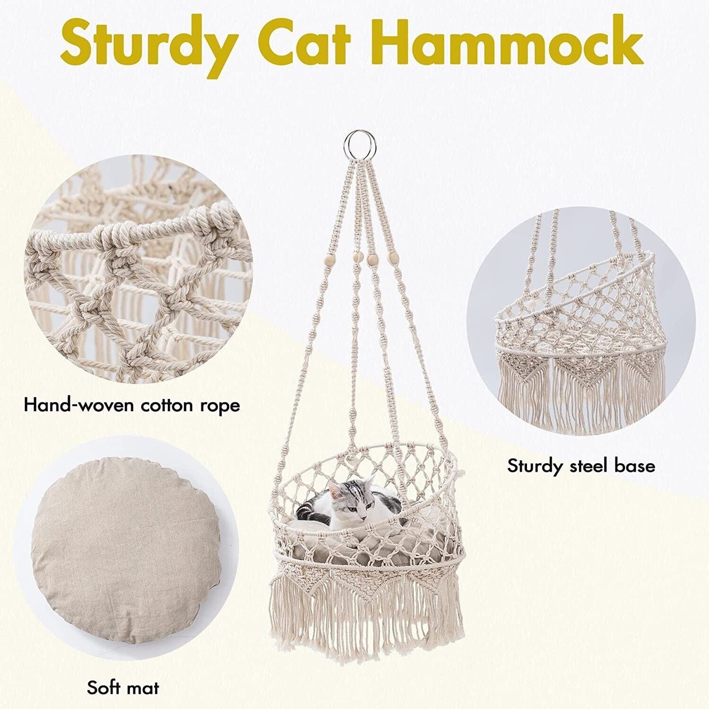 Mewoofun Cat Hammock Bed Cotton Hanging Cat Bed for Indoor Cats Sleeping Playing