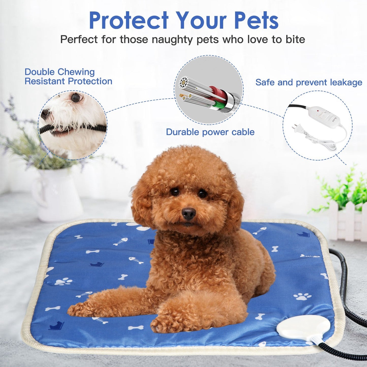 Pet Heating Pad Electric Dog Cat Heating Mat Waterproof Warming Blanket with Adjustable Temperature 0-12 Timer Digital Display Chewing-resistant