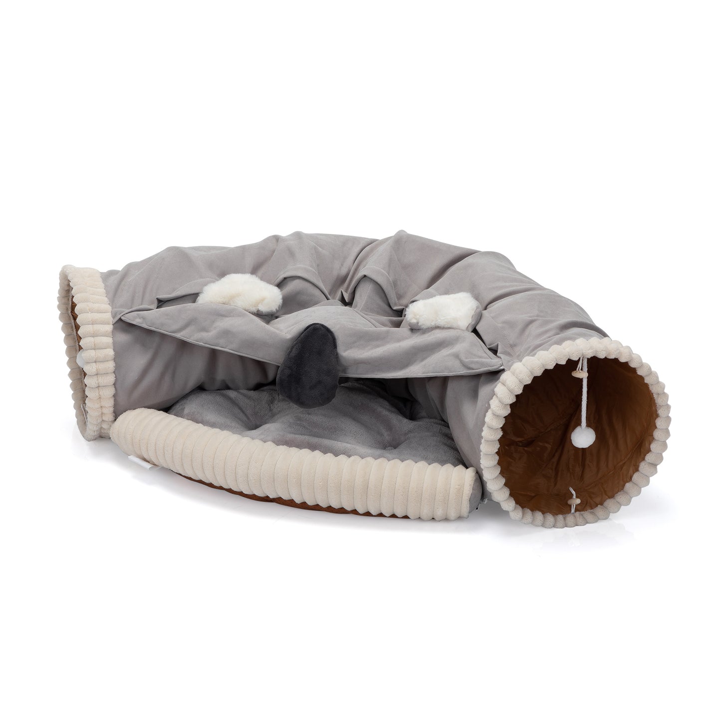 Collapsible Cat Tunnel Bed;  Hide Tunnel for Indoor Cats with Hanging Toys and Cushion Mat;  XH