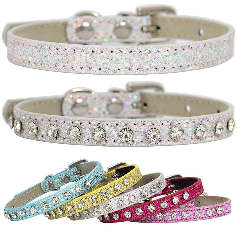 Super Shining Diamond Rhinestone Cat Collar Puppy Baby Dog Cat Collar Leather Strap Kitten Accessories Adjustable Puppy Collar