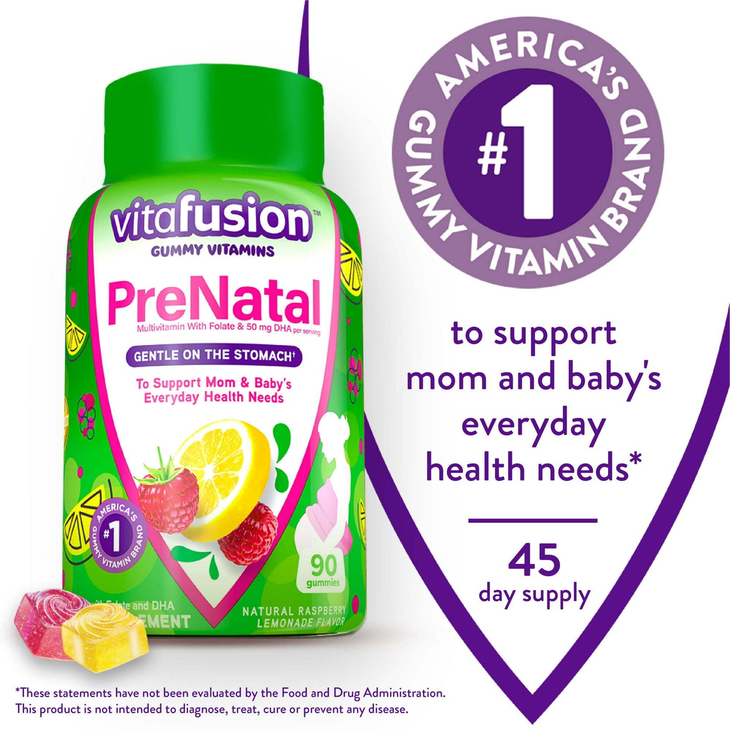 Vitafusion PreNatal Gummy Vitamins;  Raspberry Lemonade Flavored;  90 Count