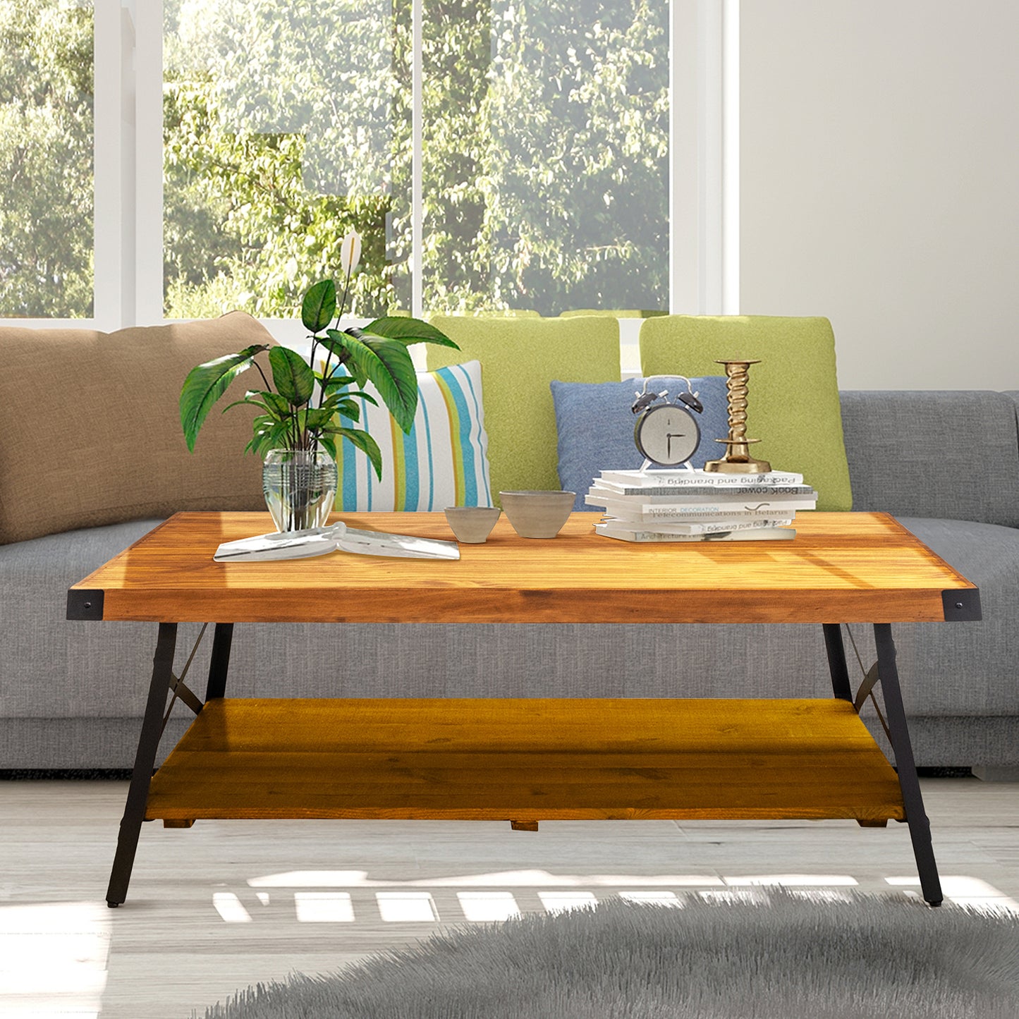 48" Large Solid Coffee Table with Storage for Both Indoor or Outdoor Use, 3 Colors Availabel