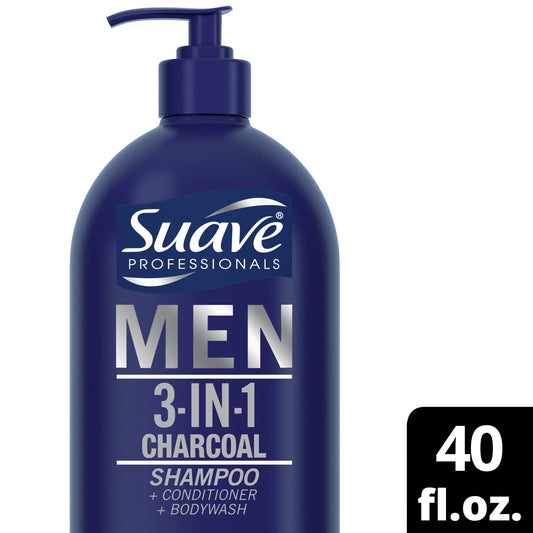 Suave Professionals 3-in-1 Shampoo;  Conditioner & Body Wash for Men with Charcoal;  40 fl oz