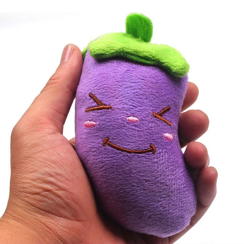 Cute Plush Animal Shape Squeak Sound Pet Cat Dog Toys Funny Durable Chew Molar Toys Fit For All Pets Eggplant Chili Fleece Toy