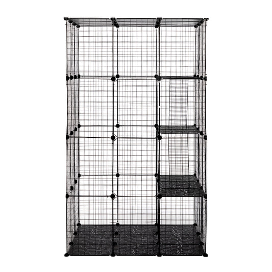3-Tier Wire Cat Cage, Large Kennels Playpen with 3 Platforms, 3 Ramp Ladders and 4 Doors, 42" x 42" x 72", Black XH