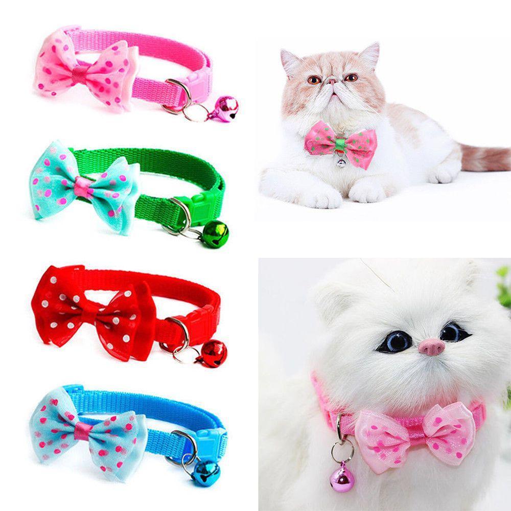 Pet Cat Bow Tie Collar With Bell Adjustable Collar Nylon Collar Puppy Safety Casual Necklace Pet Cat Leash Accessories