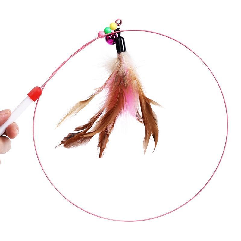 1 Piece Feathers Cat Teaser Cute Design Bell Steel Wire Cat Toys Interactive Cat Tickle Stick Plastic Handle Pet Products