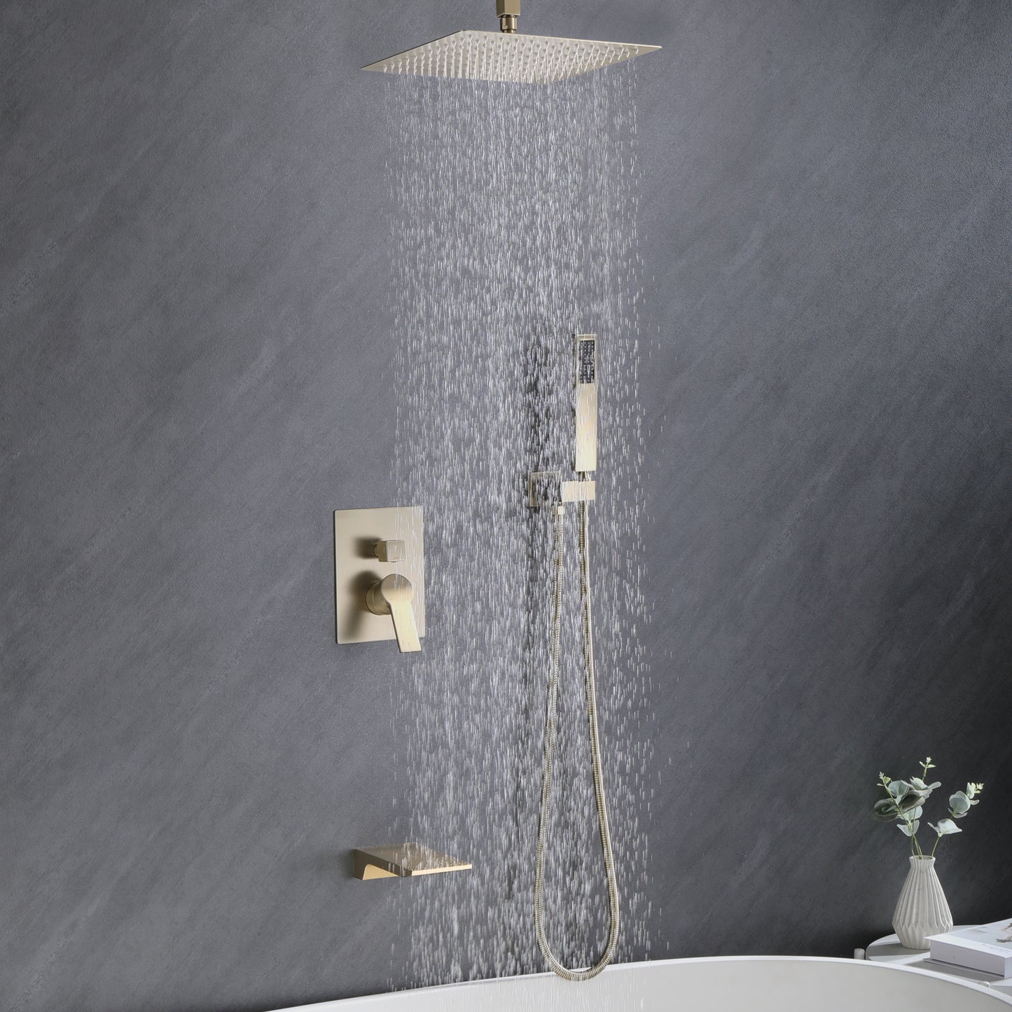 Brushed Gold 10 inches  Rain Shower Faucet Sets Complete With Shower System