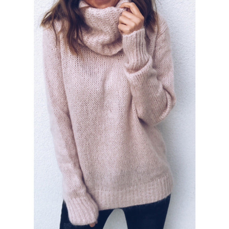 Winter Warm Sweater Solid Color High Neck Sweaters Knitted Pullover