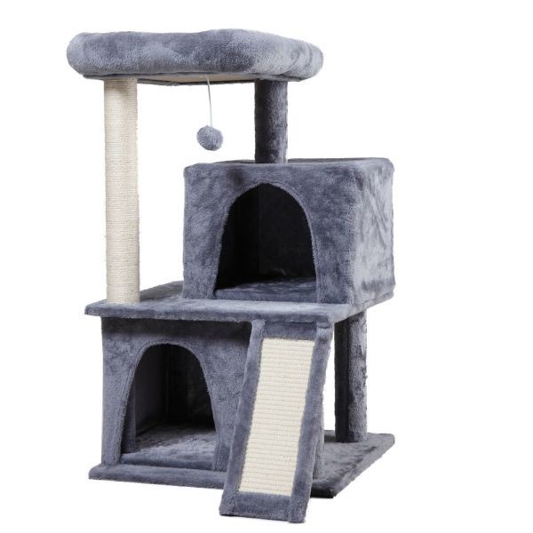 Double-layer cat Tree with cat house and ladder - light gray XH