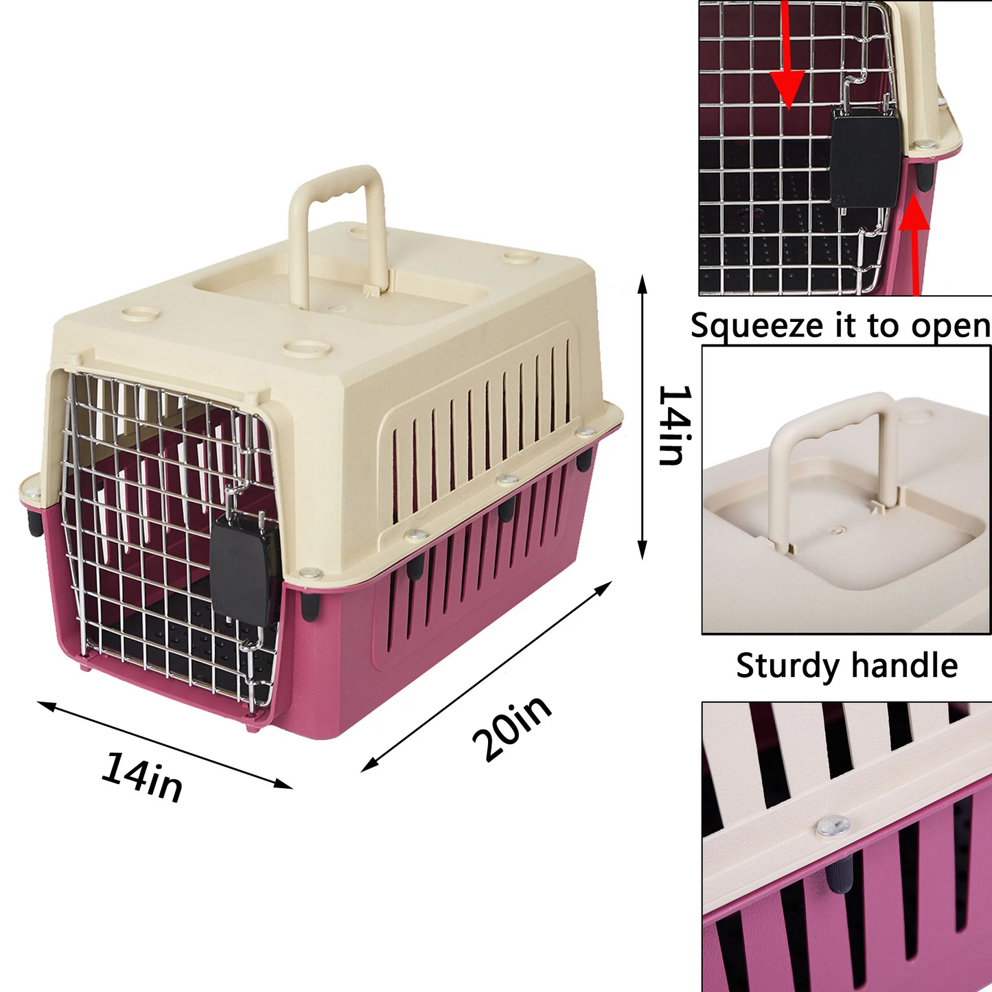 Plastic Cat & Dog Carrier Cage with Chrome Door Portable Pet Box Airline Approved, Medium, Blue/Red