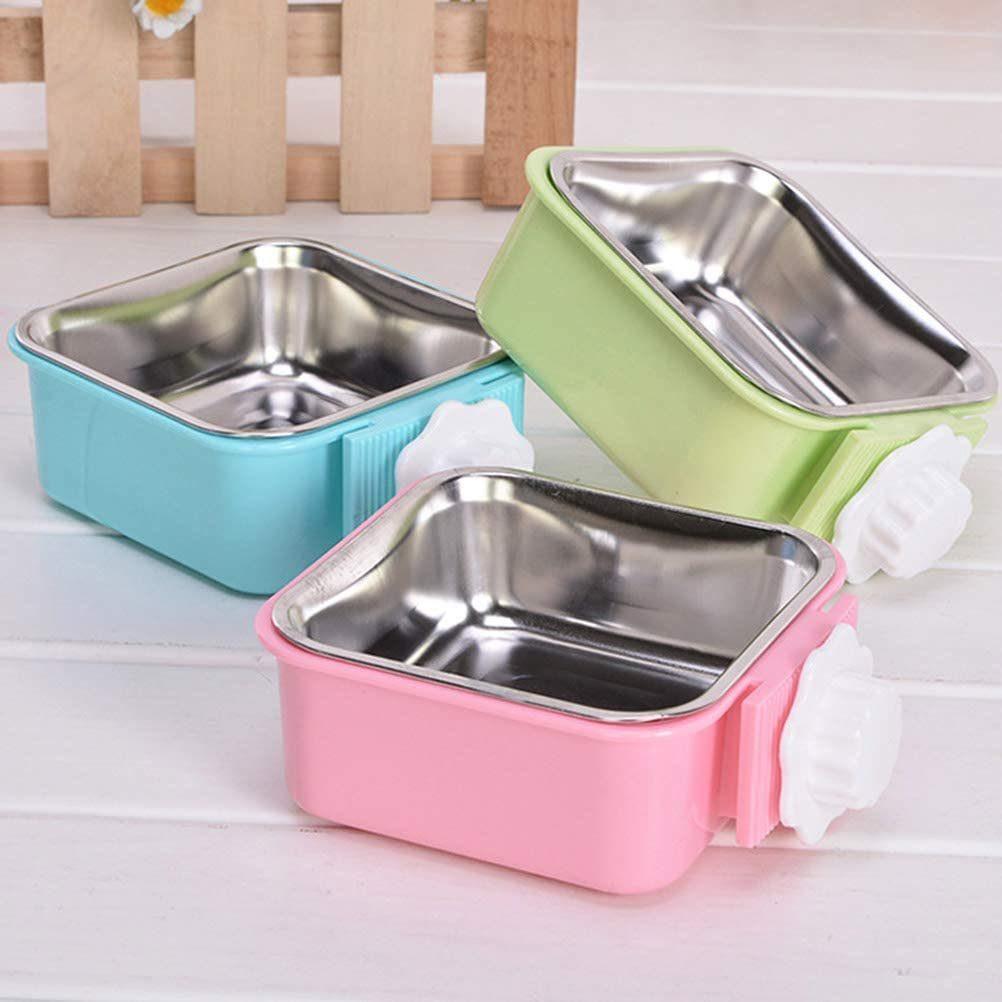 Stainless Steel Pet Crate Bowl Removable Cage Hanging Bowls with Bolt Holder for Pets