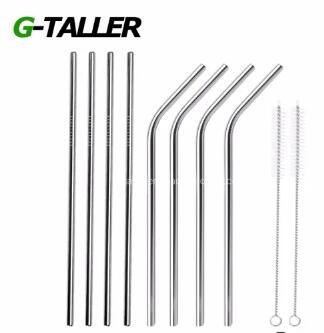Food Grade Stainless Steel Drinking Straws - set of 8 - Reusable & Cleaning Brushes Included