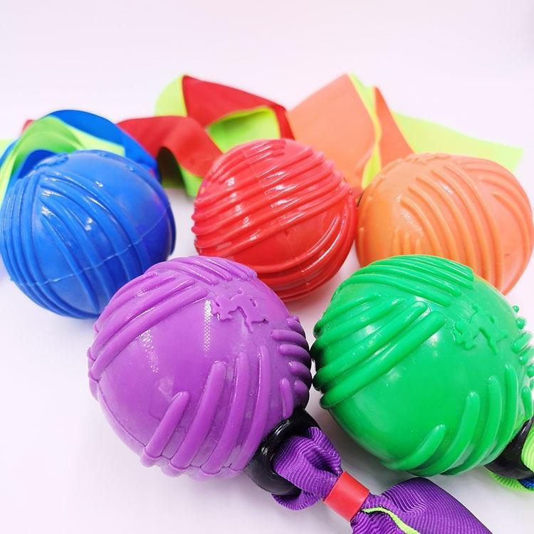 Funny Pets Dog Puppy Cat Ball Teeth Toy Chew Dog Molar Pet Sound Ball Ribbon Throwing Interactive Super Bite-resistant