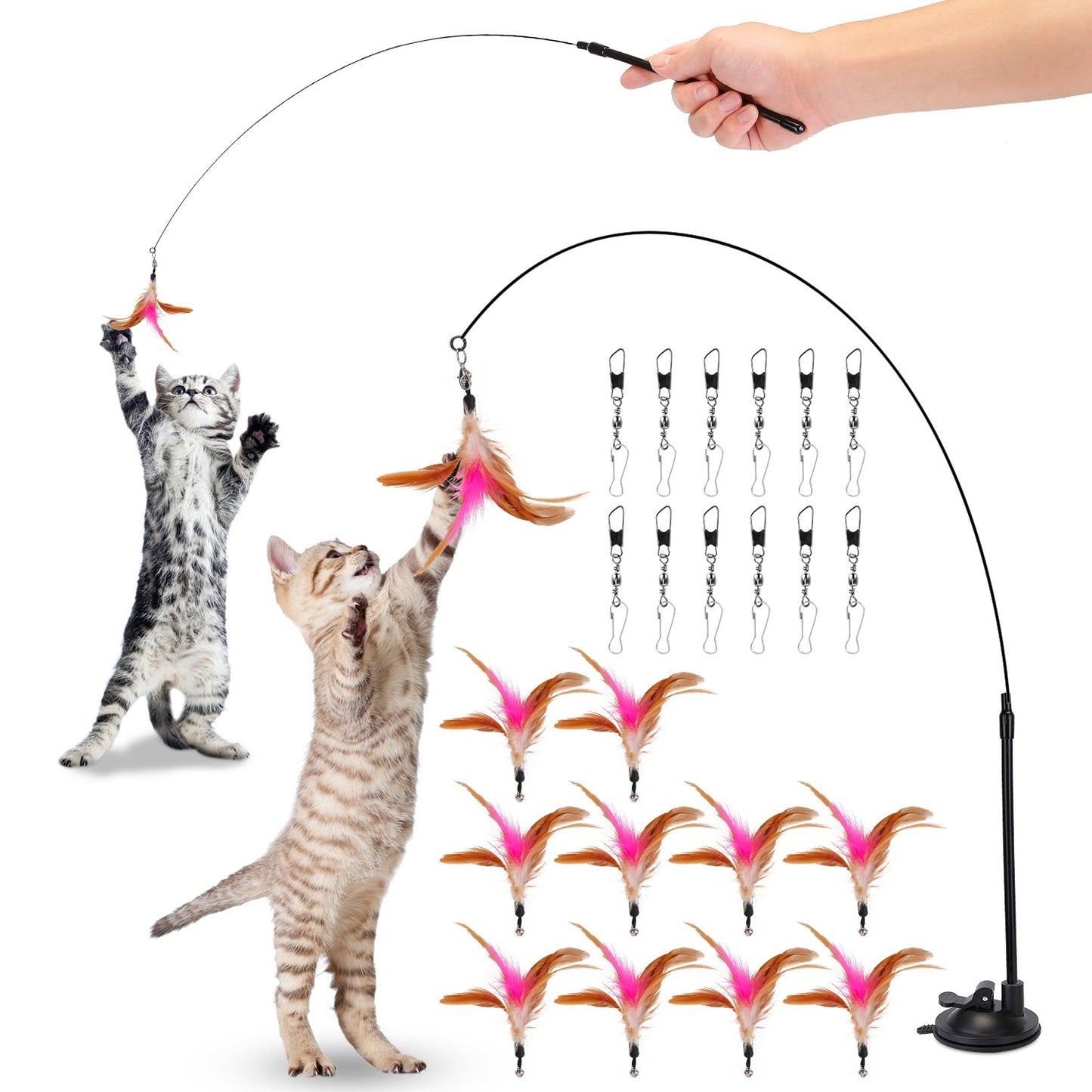 Cat Feather Toys Wand Rod Interactive Cat Spring Bell Play Toys