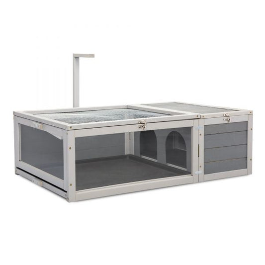 Tortoise House Wooden Turtle Habitat with Removable Top and Tray for Indoors and Outdoors, Gray XH