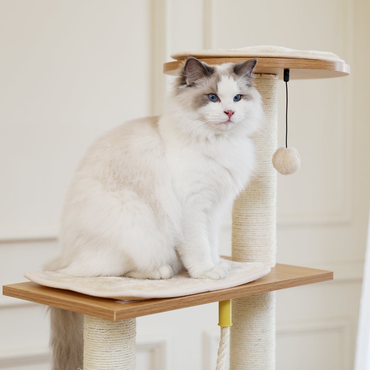 Modern Wooden Cat Tree Multi-Level Cat Tower With Fully Sisal Covering Scratching Posts, Deluxe Condos And Large Space Capsule Nest