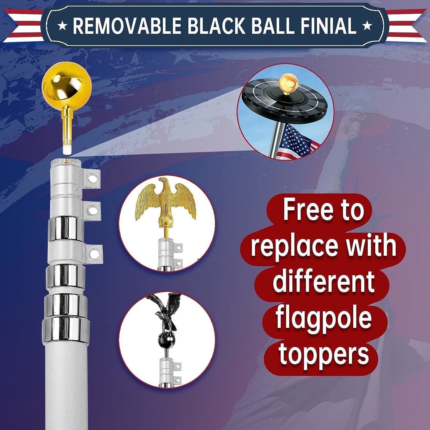 25 ft. Telescopic Aluminum Flagpole with U.S. Flag Ball